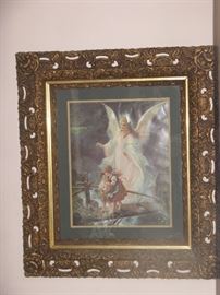 Large Antique Frame with Guardian Angel watching over small children