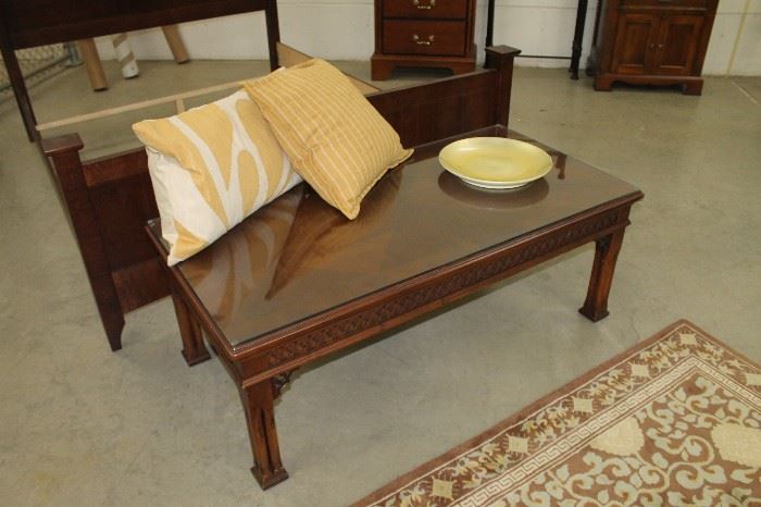 Traditional wood coffee table with glass by Lane