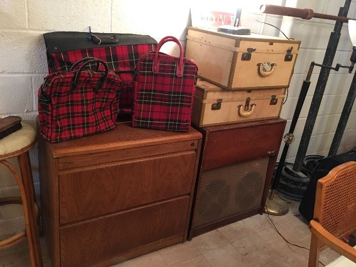 vintage luggage, horizontal file cabinet