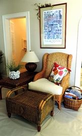 Armchair and Ottoman and Floral Pillow