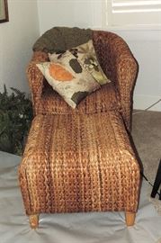 Armchair and Ottoman and Floral Pillow