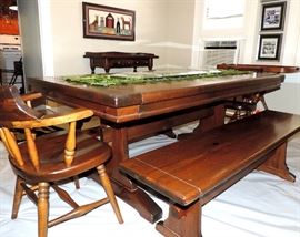 Trestle Wooden Dining Table  with 2 Benches and 2 Chairs