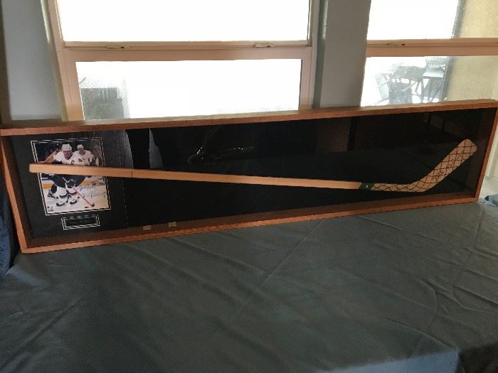 Double Signed Mike Madano Dallas Stars Hockey Stick in Case