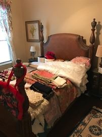 Beautiful Carved Wood and Rattan Queen Bed