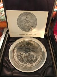 Solid Sterling Silver Danbury Mint Boston Tea Party Plate