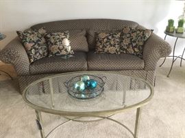 Oval glass coffee table.