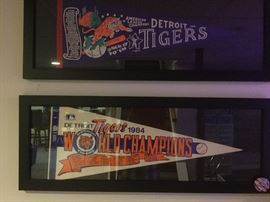 Beautifully framed 1968 and 1984 Detroit Tigers pennants.