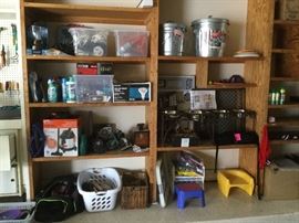Dog items, cleaning supplies, electrical & tools.