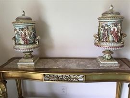 Capo-Di-Monte, Urn, Lid, Classical Figures, Finial, Handles