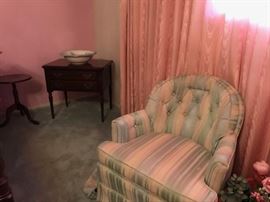 Antique Mahogany Nightstand, Basin, Swivel Rocker Bedroom Chair