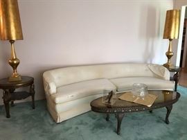 Hollywood Regency Italian Baroque Gilt Table Lamps, Sofa, Hollywood Regency Gilt Florentine Coffee Table