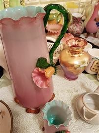 Possible Steven's Williams Victorian Matsu Noke Art Pitcher Triple Cased Applied Flower