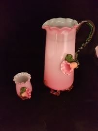 Possible Steven's Williams Victorian Matsu Noke Art Pitcher Triple Cased Applied Flower