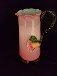 Possible Steven's Williams Victorian Matsu Noke Art Pitcher Triple Cased Applied Flower