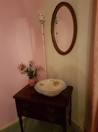 Side Table, Basin, Wall Mirror
