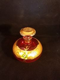Venetian Italian Red/Gold Perfume Decanter Dresser Set, Perfume Bottle