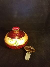 Venetian Italian Red/Gold Perfume Decanter Dresser Set, Perfume Bottle