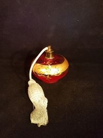 Venetian Italian Red/Gold Perfume Decanter Dresser Set, Atomizer