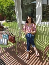 Via Seta top, Purse is Coach, Jeans NFS, Wrought Iron Patio Furniture