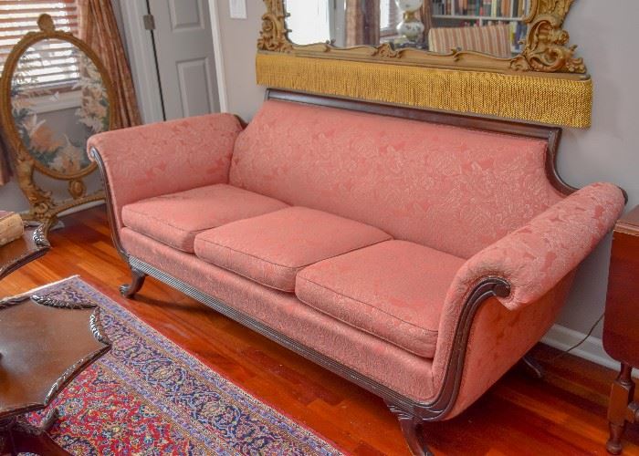 Antique 3-Seat Upholstered Parlor Sofa