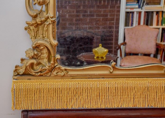 ENORMOUS Ornate Gilt Wall Mirror with Gold Fringe Detail