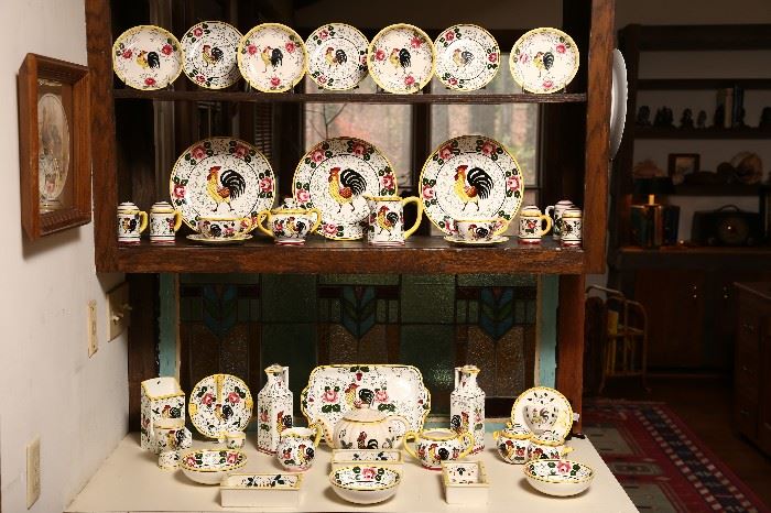 A stunning collection of Rooster and Roses pottery.