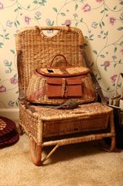 Folding chair and creel basket.