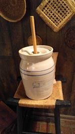 Hand turned blue and white Marshall Pottery crock