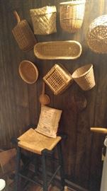 Rattan stool and baskets