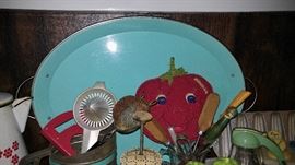 Vintage metal teal serving tray
