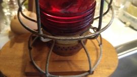 Antique railroad Lantern red globe