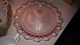 Pink depression glass waffle Edge cake platter