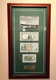 Three currency notes recovered from the wreck of the S. S. Andrea Doria (with Certificate of Authenticity).  Similar item offered and sold at Christie’s, New York, 2008. 