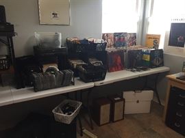 Stereo equipment, speakers, albums, 45s, CDs