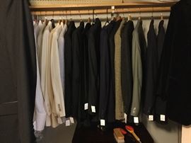  Beautiful collection of men’s formal wear and suits.  Tuxedos, smoking jackets, dinner jackets, dress suits, French cuff shirts, dress slacks. 