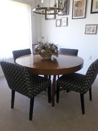 John Widdicomb dining table with leaves and chairs
