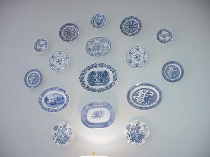 Spectacular collection of blue and white transferware plates