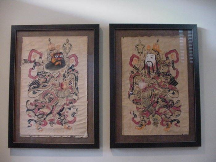 Pair of Chinese paintings imported from China by a missionary with the Salvation Army in 1940--drawings date to late 17th  or early 18th c.  