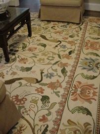 Portuguese needlepoint rug with  stylized pheasants and flowers