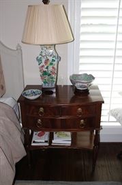 Two drawer side tables, lamps, bowls, and more