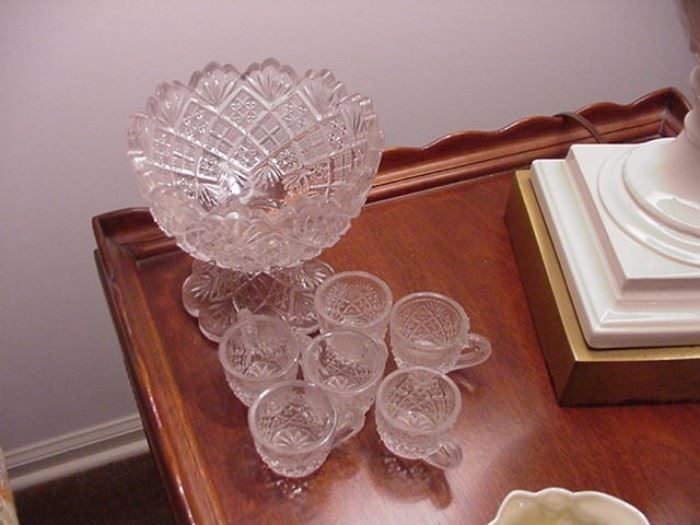 Child's punch bowl set in early American pressed glass