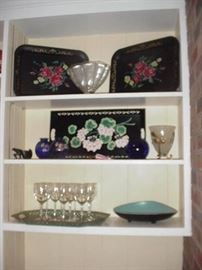 Tole trays and glassware