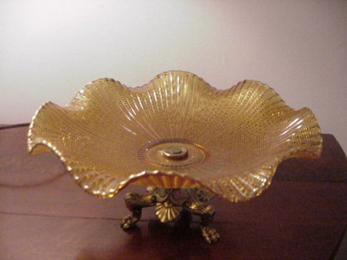 1950s glass and brass compote