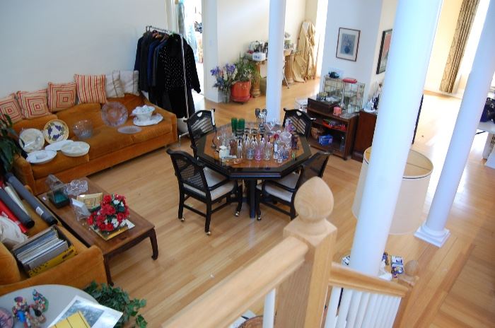 Dining Table and chairs on wheels, Couches, loaded