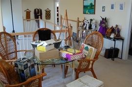 Glass top table and 4 wicker chairs