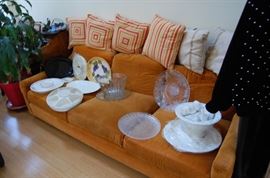 Couch & love seat, serving pieces