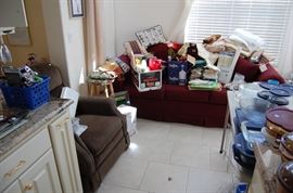 lazy boy chair, couch, place mats etc