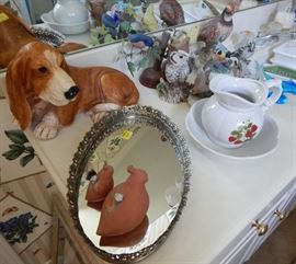 Porcelain birds, etc., and McCoy pitcher with bowl