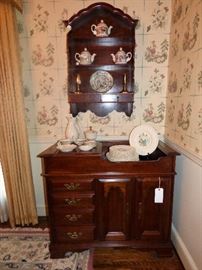 Mahogany dry sink, Wedgwood china, Lenox pieces