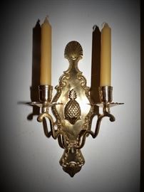 Pineapple motif brass sconce (1 of 2)